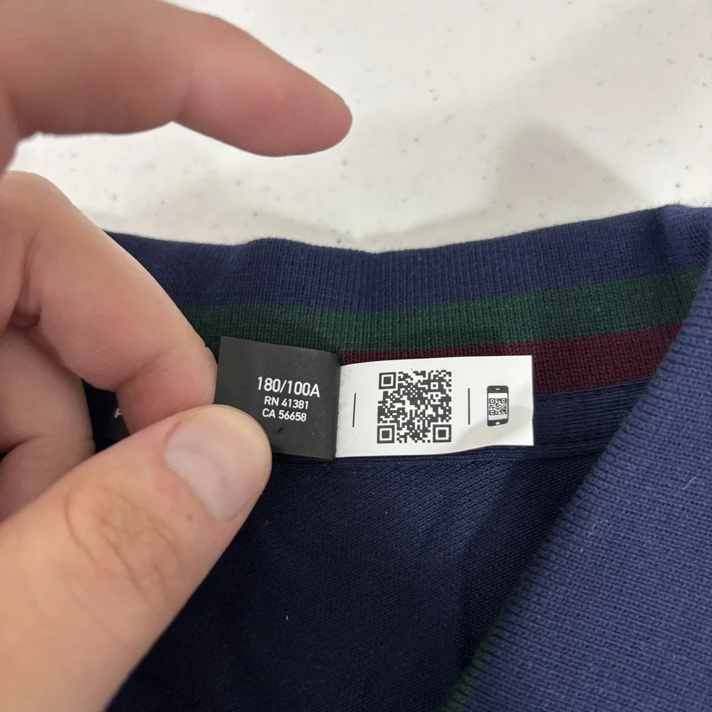 RLX Ralph Lauren Men's Striped V-Neck Pro Fit Polo Shirt Navy Blue Sz L Knit